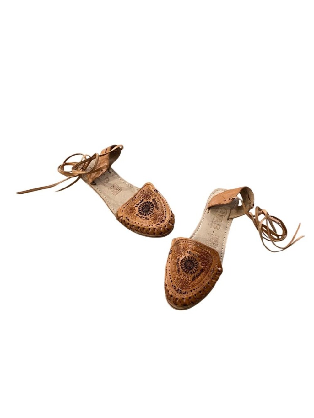 JAB Genuine Leather Ankle Lace up Juarache Sandals Beige Size 8 NWOB Boho Summer